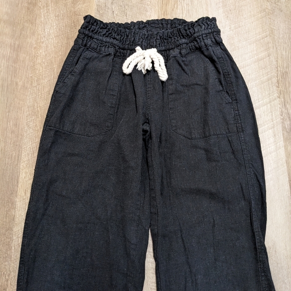 Roxy Black Flax Linen Blend Stretch Waist Pants Flared - Picture 7 of 11